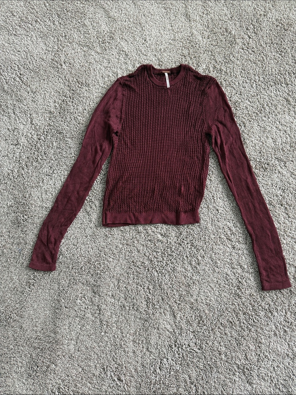 NWOT Free People Ribbed Long-Sleeve Crewneck Sweater - Burgundy